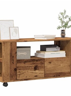 VidaXL Tv-meubel met wielen 102x34,5x43 cm bewerkt hout oud hout
