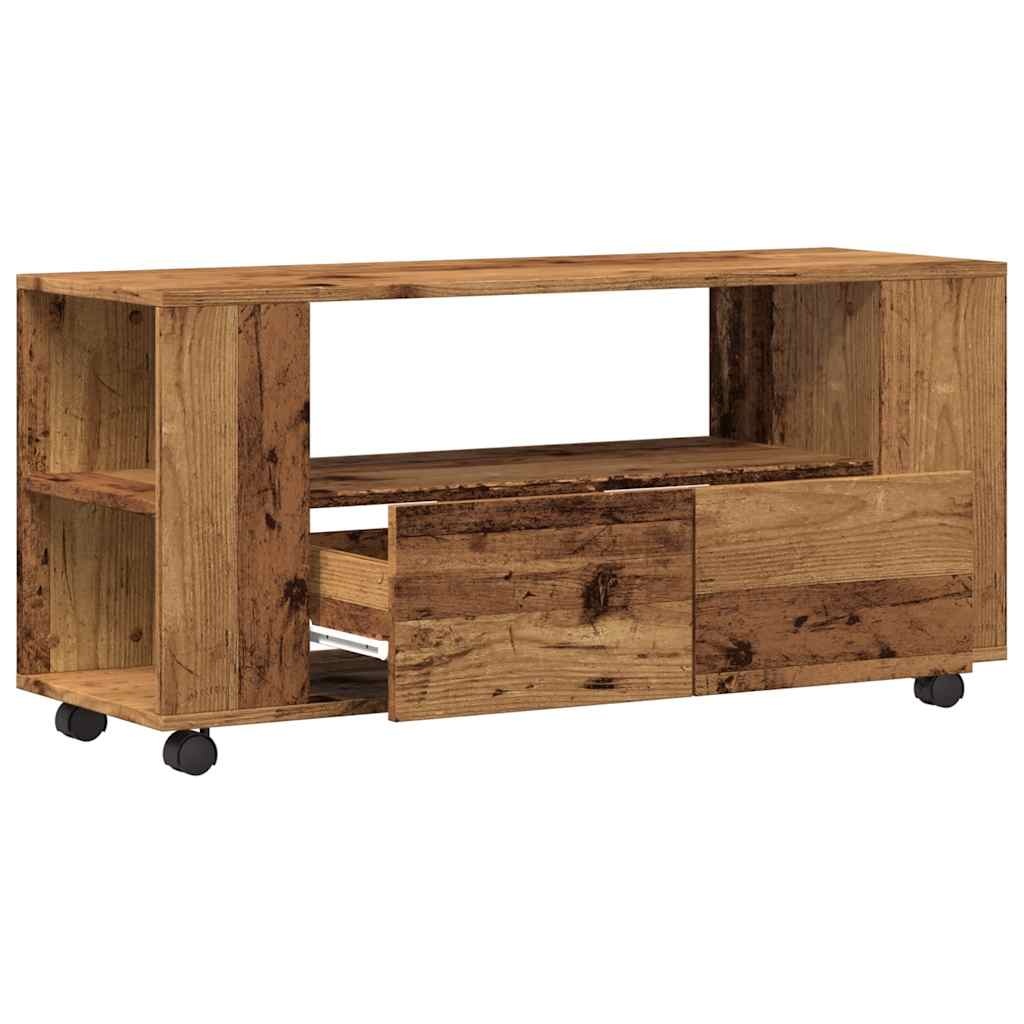 VidaXL Tv-meubel met wielen 102x34,5x43 cm bewerkt hout oud hout