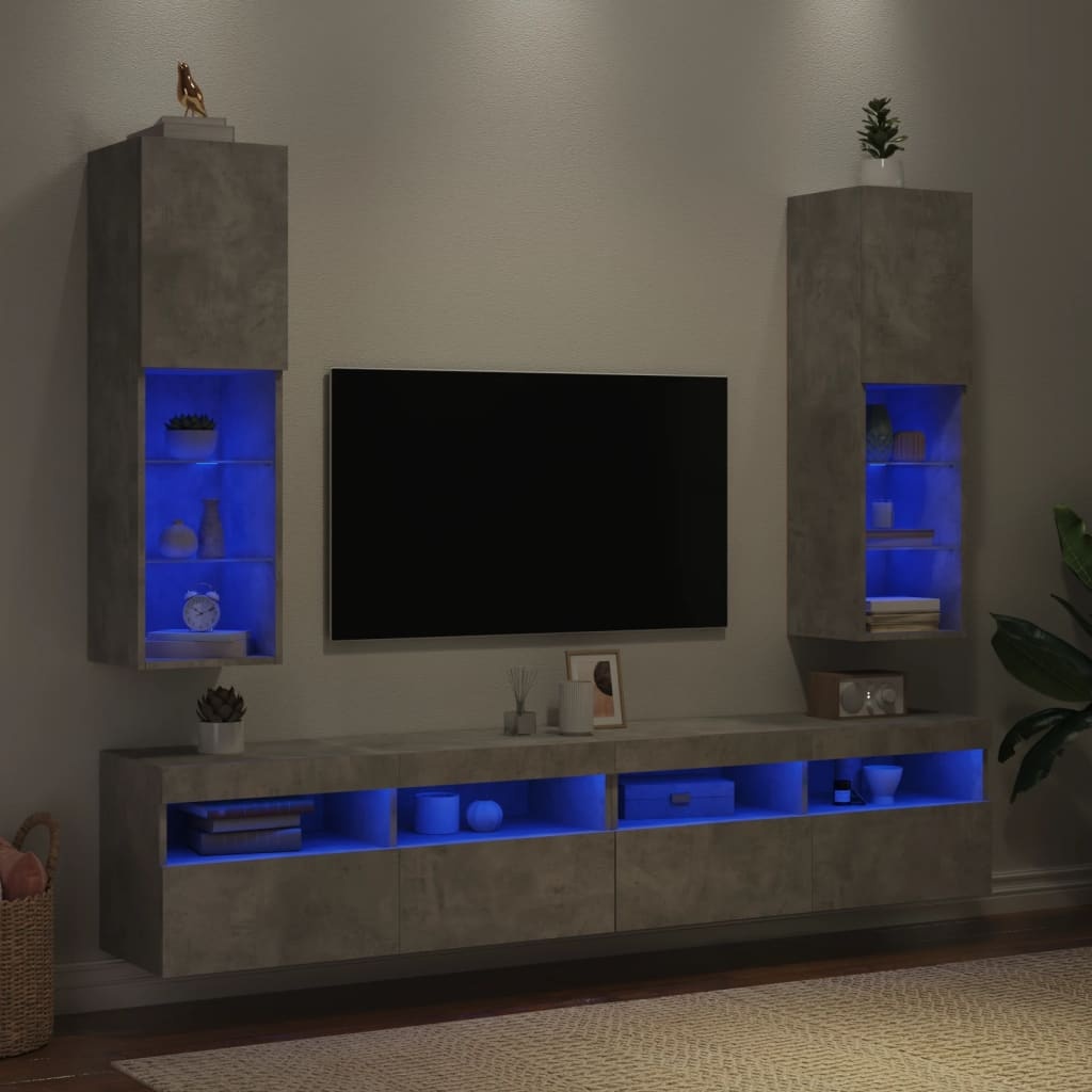 VidaXL Tv-meubels met LED-verlichting 2 st 30,5x30x102 cm betongrijs