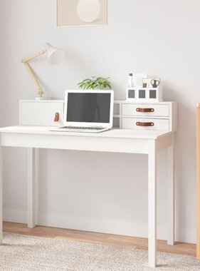 VidaXL Bureau 110x50x93 cm massief grenenhout wit