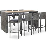 VidaXL 9-delige Tuinbarset poly rattan en acaciahout grijs