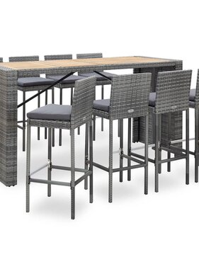VidaXL 9-delige Tuinbarset poly rattan en acaciahout grijs