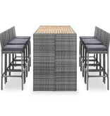 VidaXL 9-delige Tuinbarset poly rattan en acaciahout grijs
