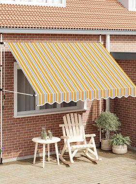 VidaXL Luifel handmatig uittrekbaar 300 cm geel en blauwe strepen