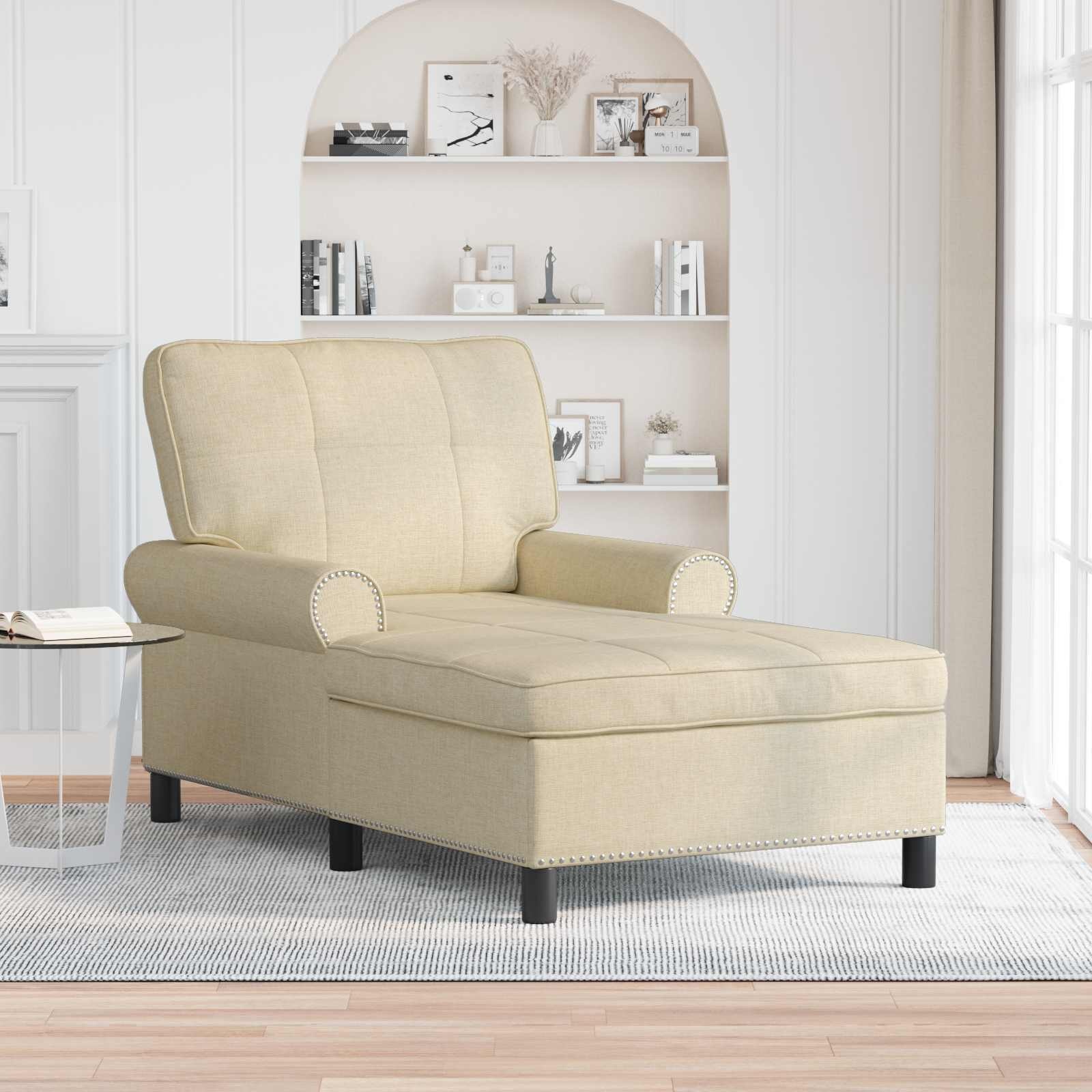 VidaXL Chaise Lounge met kussen Crème 91 x 157 x 91 cm Stof