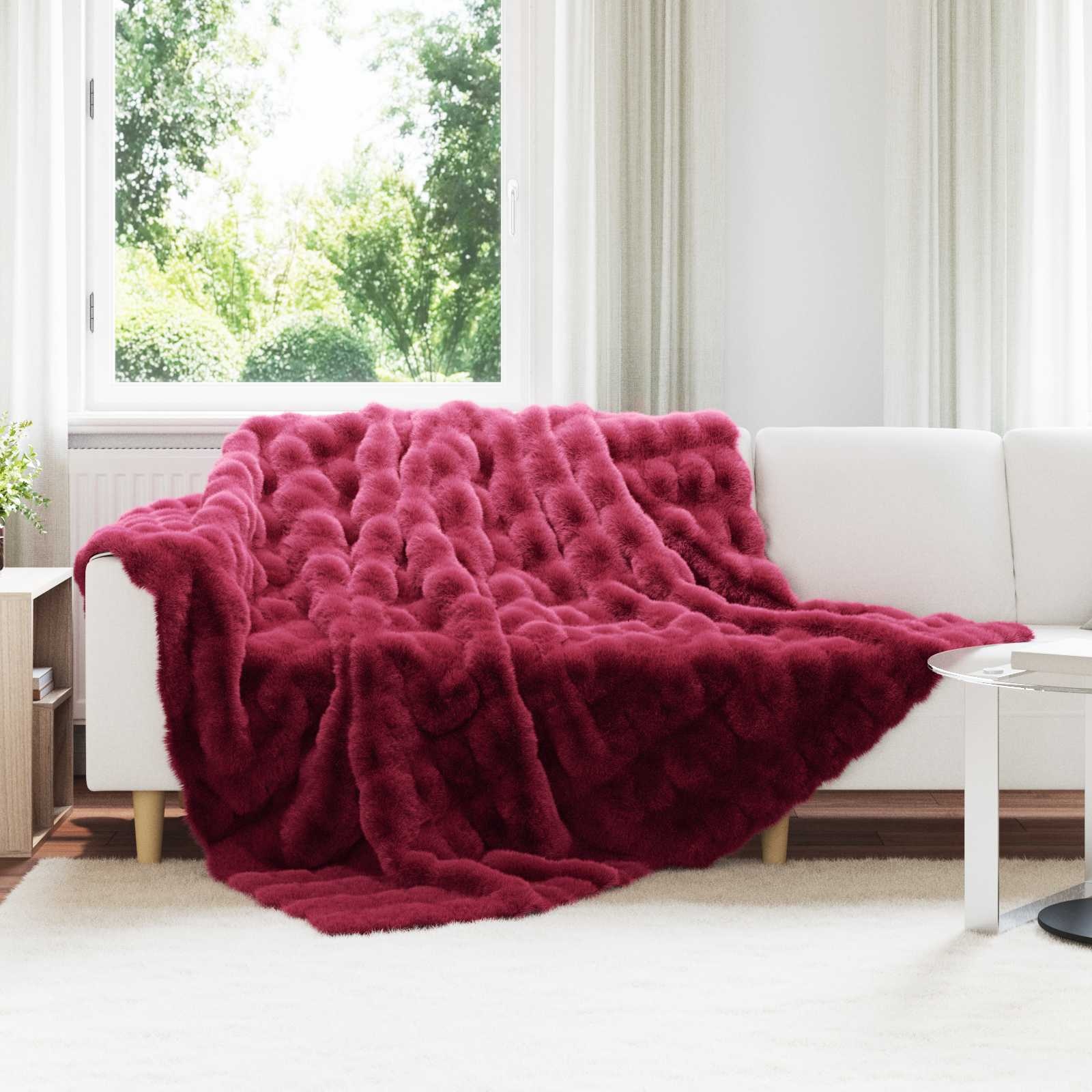 VidaXL Neppels Konijnenbont Deken Bordeaux Rood 240 x 270 cm Polyester