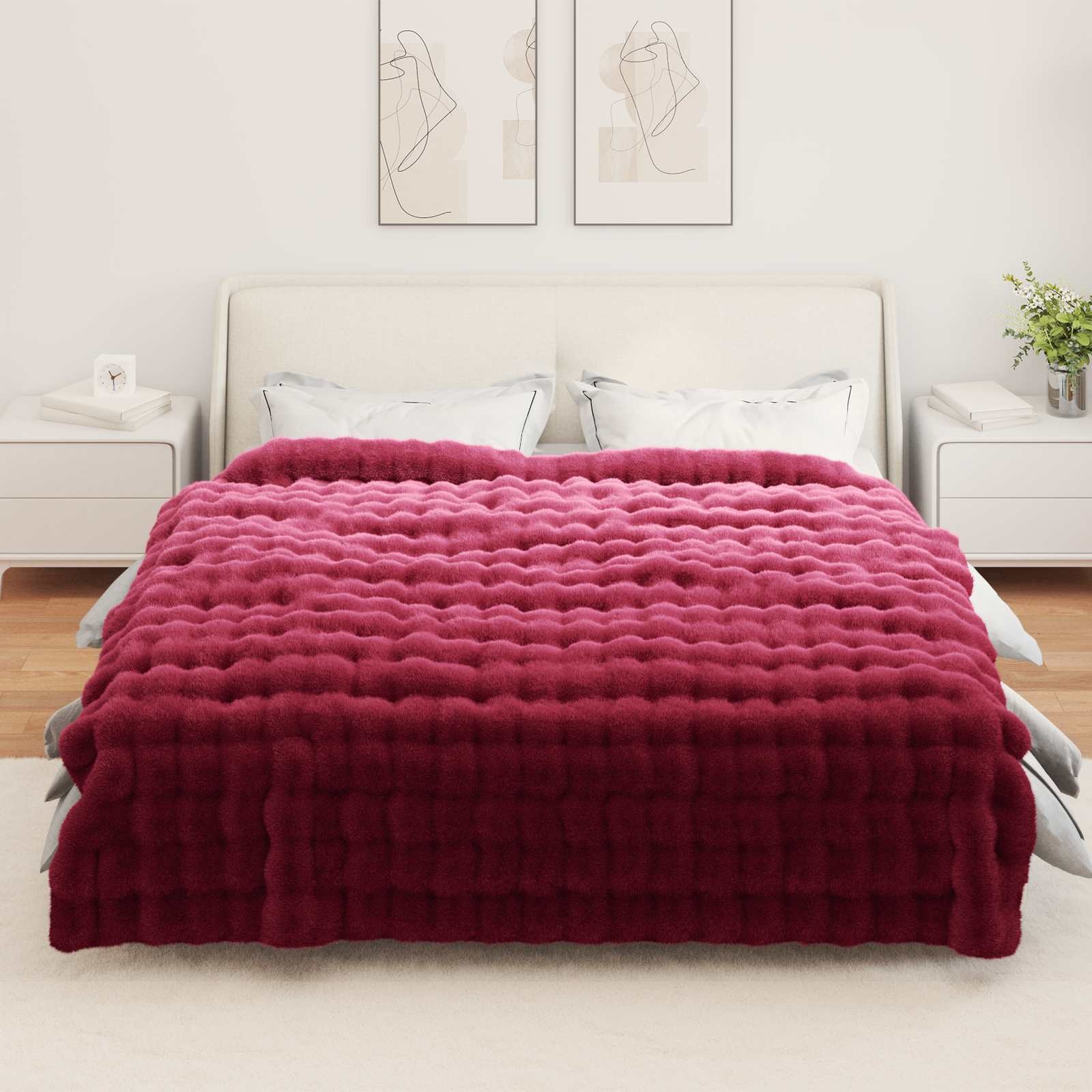 VidaXL Neppels Konijnenbont Deken Bordeaux Rood 240 x 270 cm Polyester
