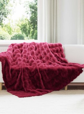 VidaXL Neppels Konijnenbont Deken Bordeaux Rood 220 x 240 cm Polyester