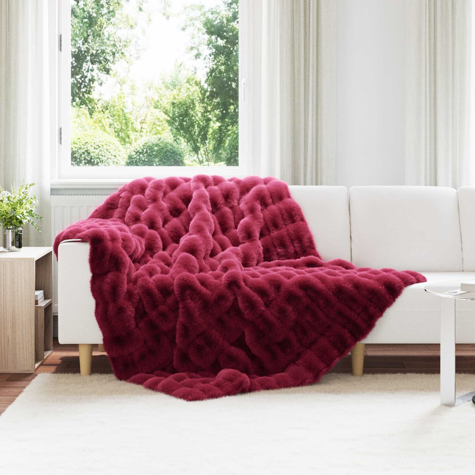 VidaXL Neppels Konijnenbont Deken Bordeaux Rood 150 x 220 cm Polyester