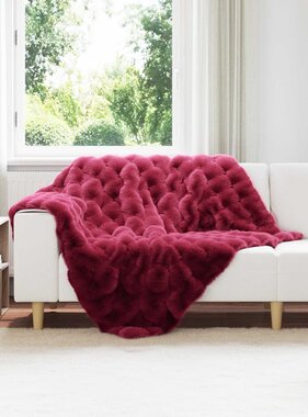 VidaXL Neppels Konijnenbont Deken Bordeaux Rood 130 x 150 cm Polyester