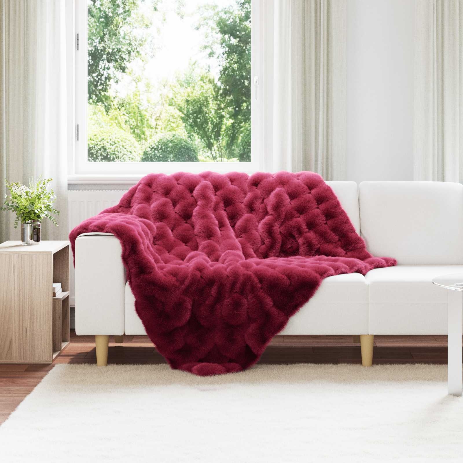 VidaXL Neppels Konijnenbont Deken Bordeaux Rood 130 x 150 cm Polyester