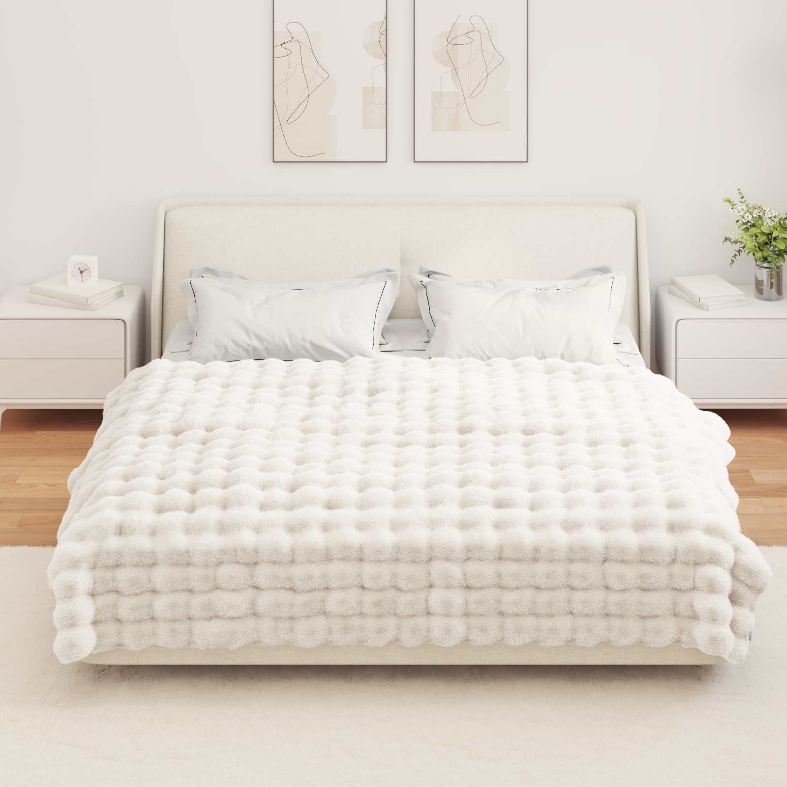 VidaXL Neppels Konijnenbont Deken Wit 150 x 220 cm Polyester