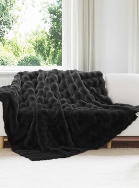 VidaXL Neppels Konijnenbont Deken Zwart 220 x 240 cm Polyester