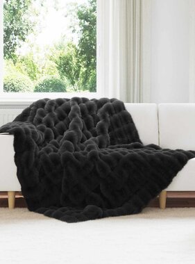 VidaXL Neppels Konijnenbont Deken Zwart 150 x 220 cm Polyester