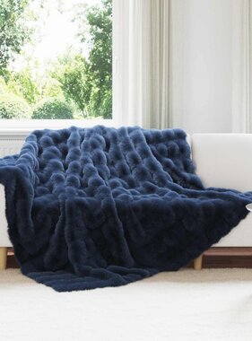 VidaXL Neppels Konijnenbont Deken Marineblauw 240 x 270 cm Polyester