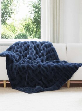 VidaXL Neppels Konijnenbont Deken Marineblauw 150 x 220 cm Polyester
