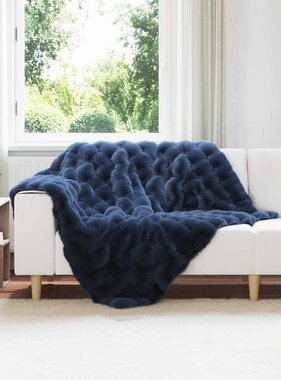VidaXL Neppels Konijnenbont Deken Marineblauw 130 x 150 cm Polyester