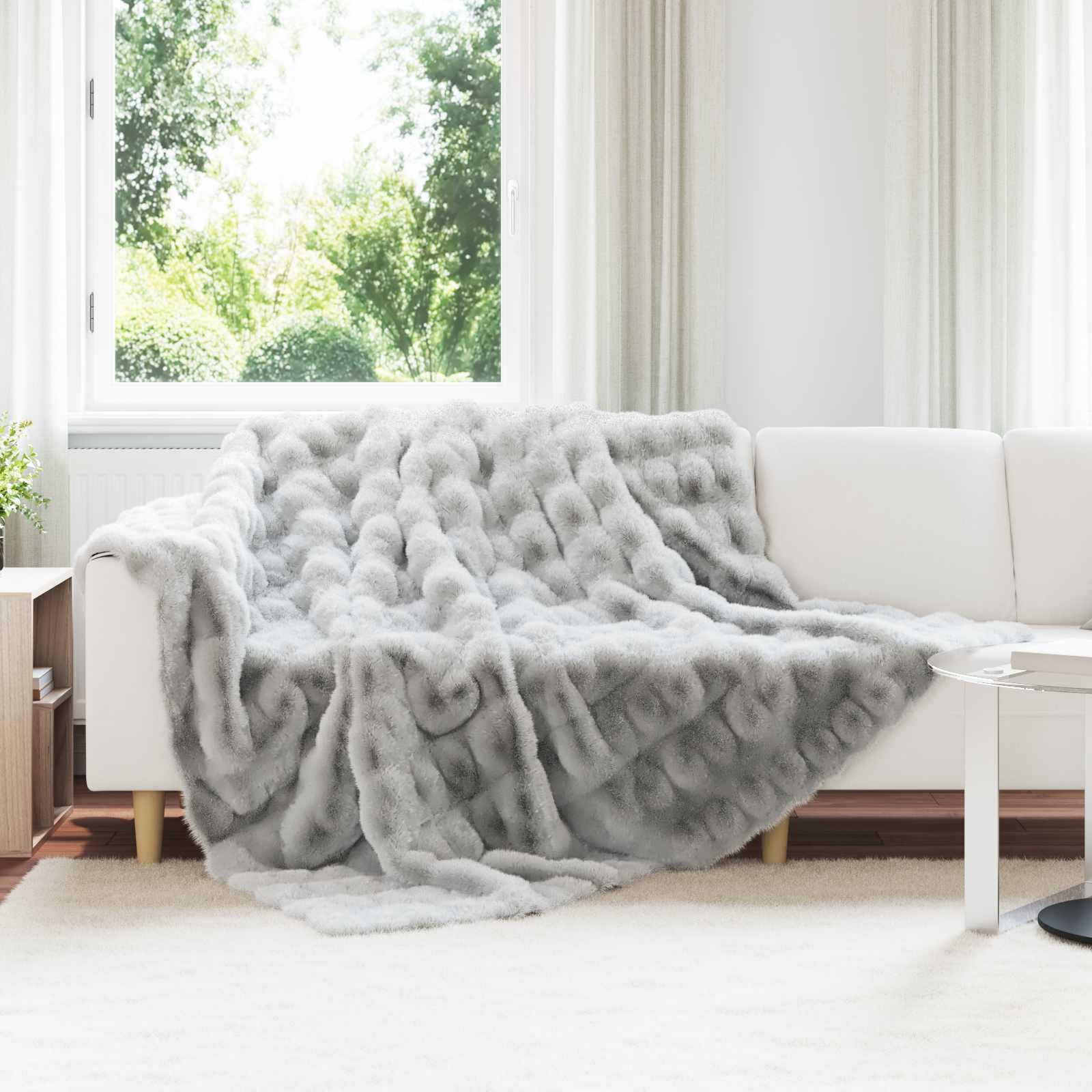 VidaXL Neppels Konijnenbont Deken Grijs 240 x 270 cm Polyester