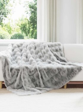 VidaXL Neppels Konijnenbont Deken Grijs 220 x 240 cm Polyester