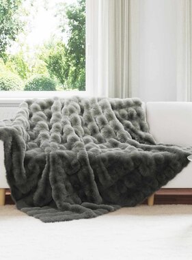 VidaXL Neppels Konijnenbont Deken Donkergrijs 240 x 270 cm Polyester