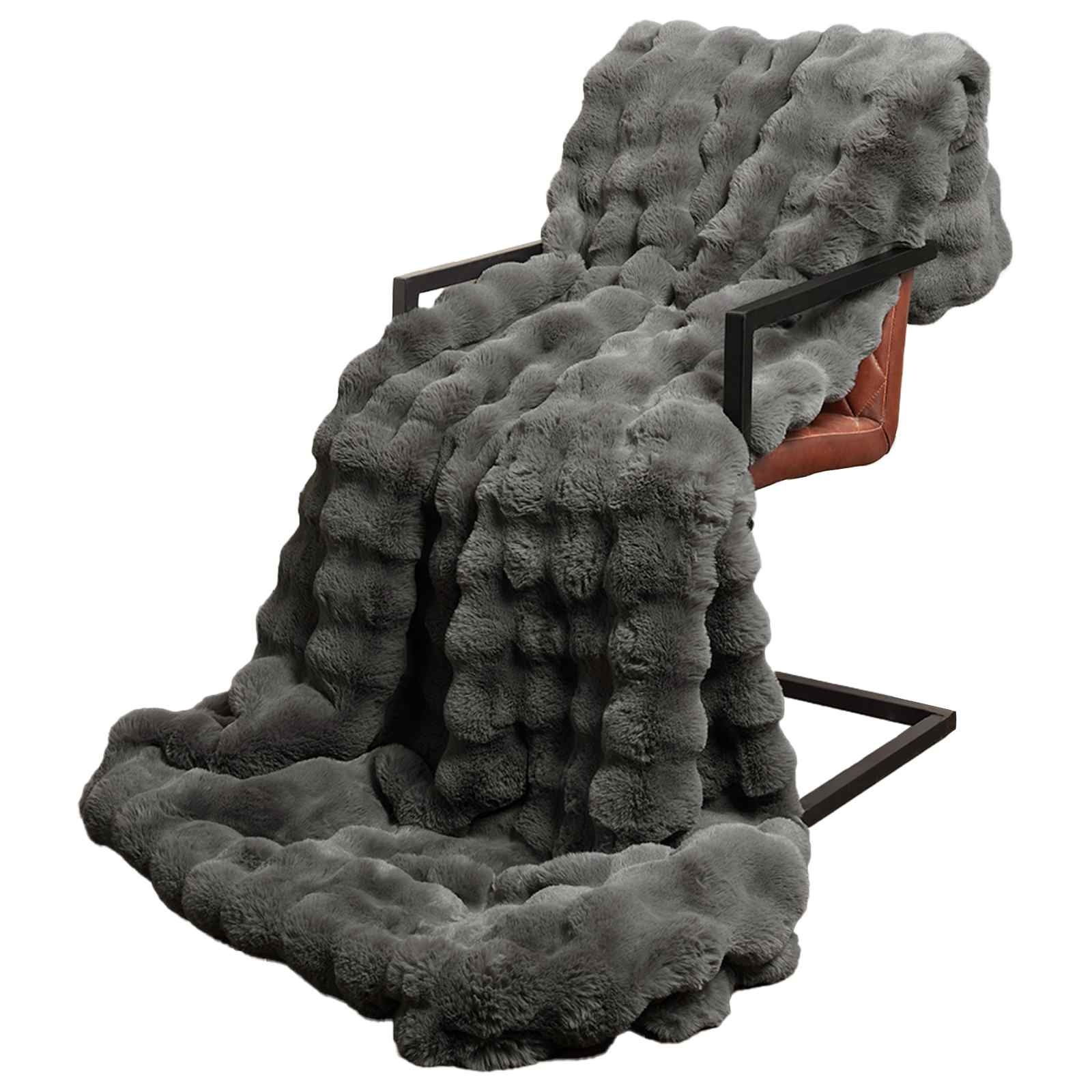 VidaXL Neppels Konijnenbont Deken Donkergrijs 220 x 240 cm Polyester