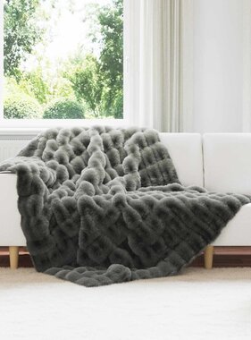 VidaXL Neppels Konijnenbont Deken Donkergrijs 150 x 220 cm Polyester