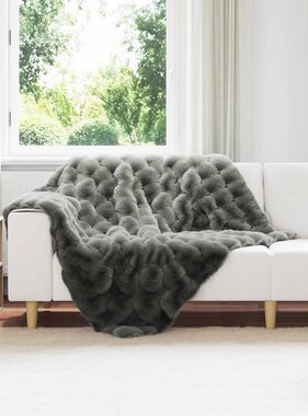 VidaXL Neppels Konijnenbont Deken Donkergrijs 130 x 150 cm Polyester