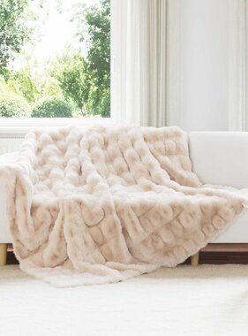 VidaXL Neppels Konijnenbont Deken Beige 240 x 270 cm Polyester