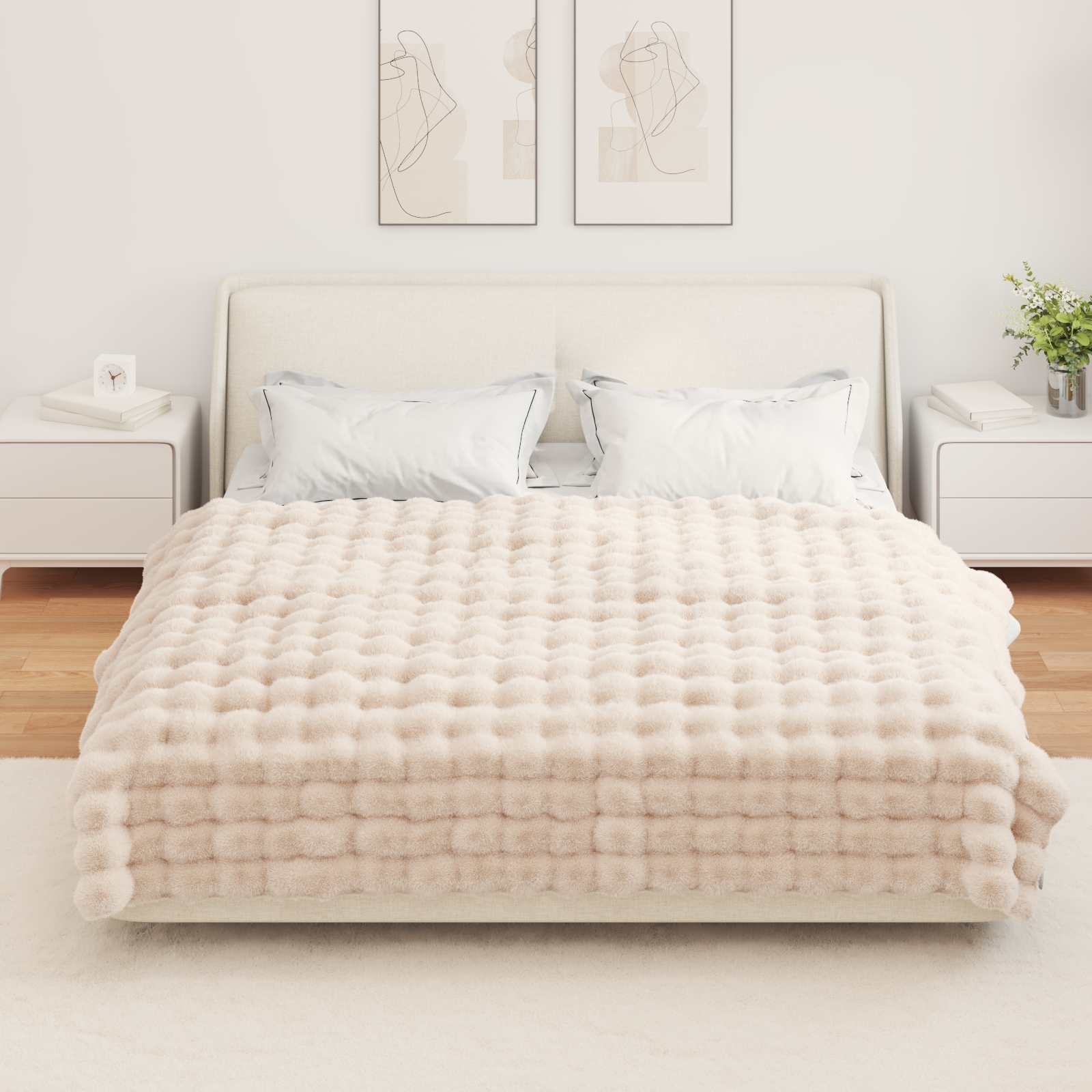 VidaXL Neppels Konijnenbont Deken Beige 150 x 220 cm Polyester