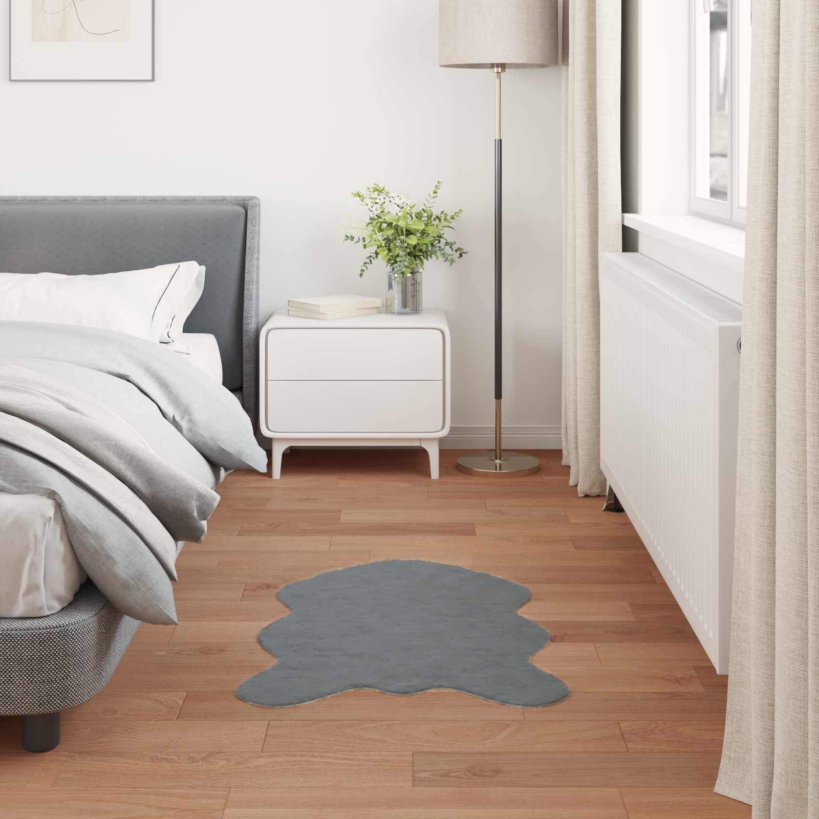 VidaXL Nep Konijnenbont Tapijt Olite Antraciet 80 x 120 cm Polyester