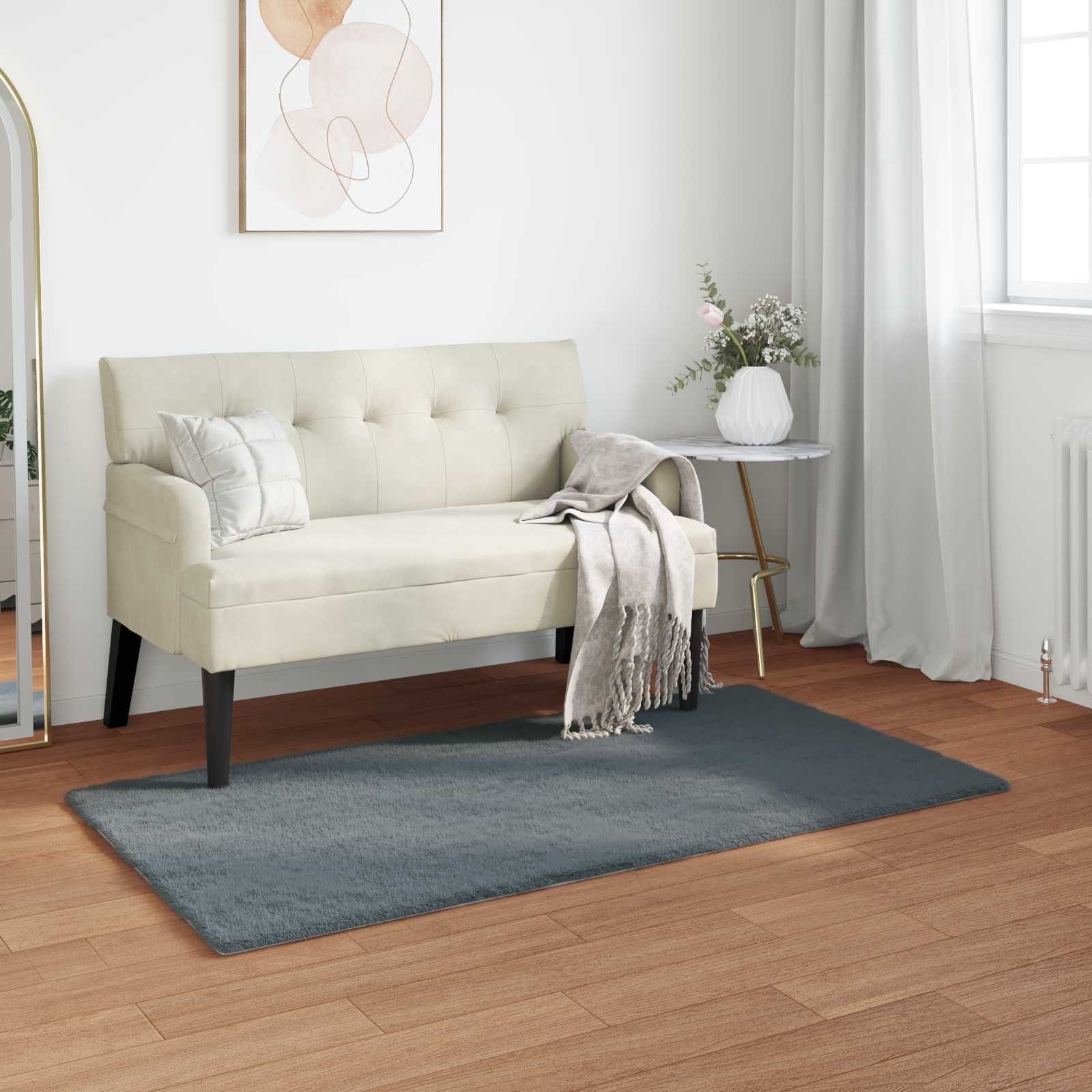 VidaXL Nep Konijnenbont Tapijt Olite Antraciet 60 x 110 cm Polyester