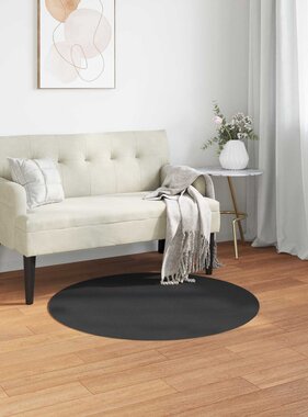 VidaXL Nep Konijnenbont Tapijt Olite Zwart Ø 80 cm Polyester