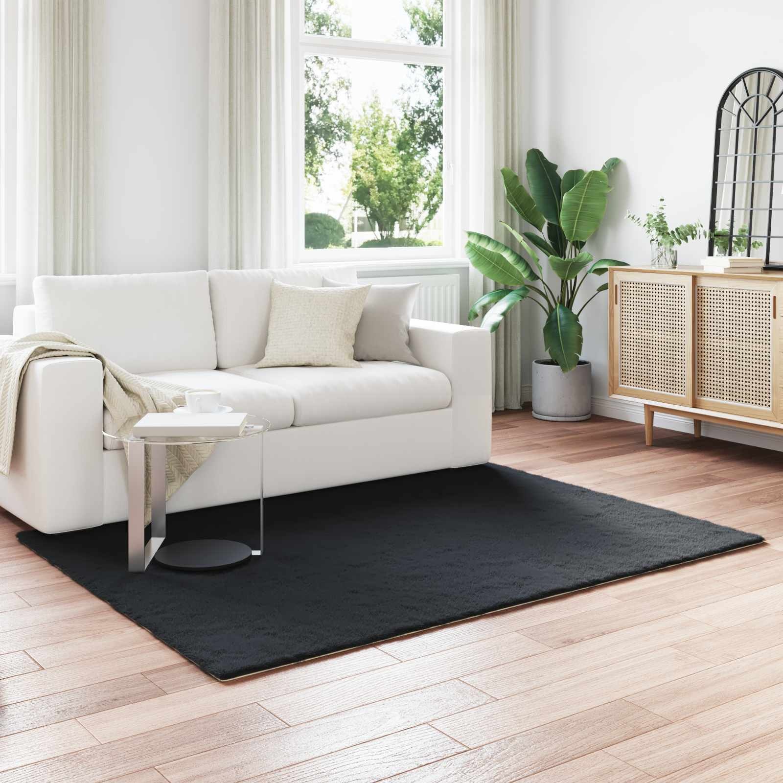 VidaXL Nep Konijnenbont Tapijt Olite Zwart 160 x 230 cm Polyester