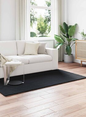 VidaXL Nep Konijnenbont Tapijt Olite Zwart 100 x 200 cm Polyester