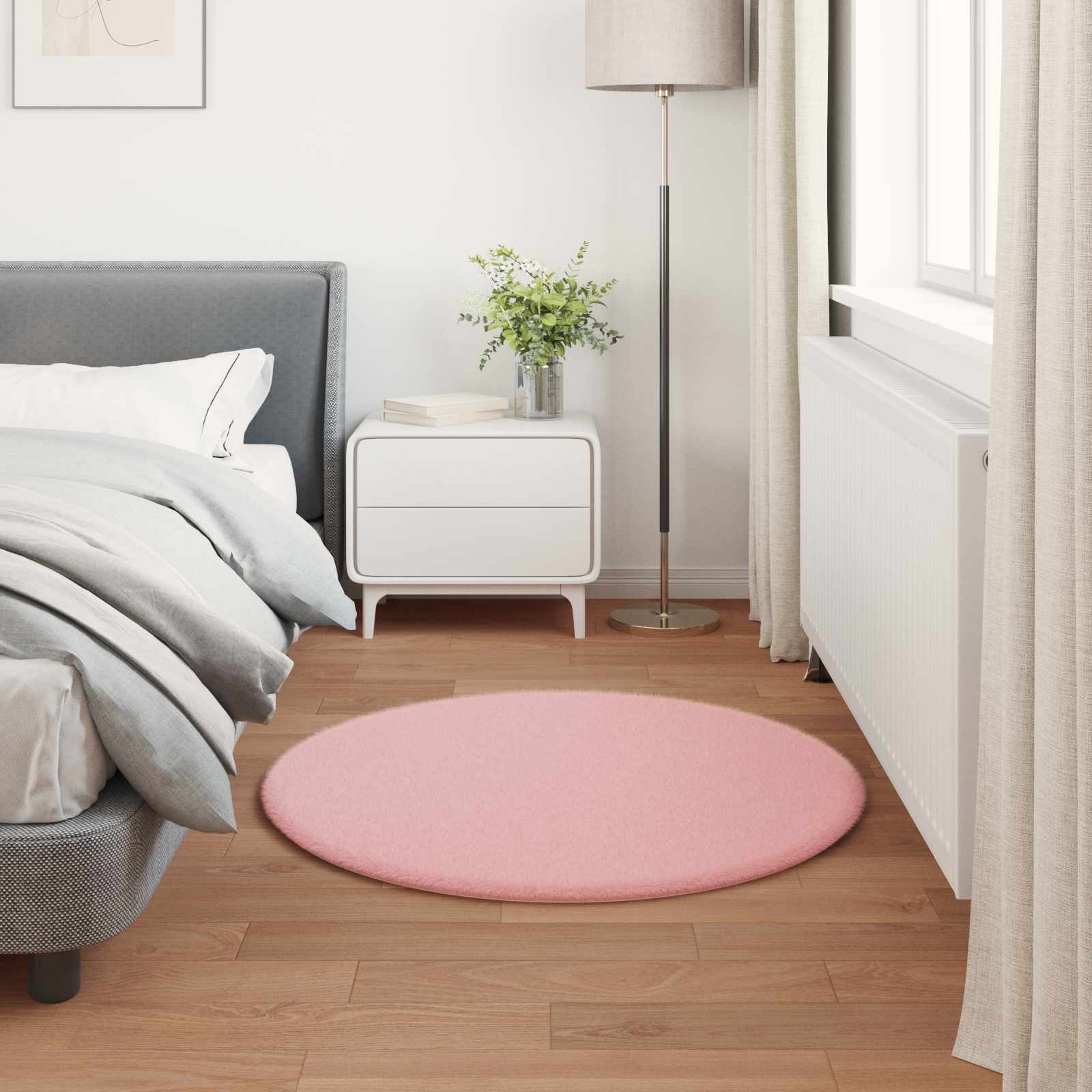 VidaXL Nep Konijnenbont Tapijt Olite Roze Ø 80 cm Polyester