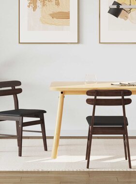 VidaXL Eetkamerstoel 2 pcs Lichtbruin en Zwart Massief Rubberhout