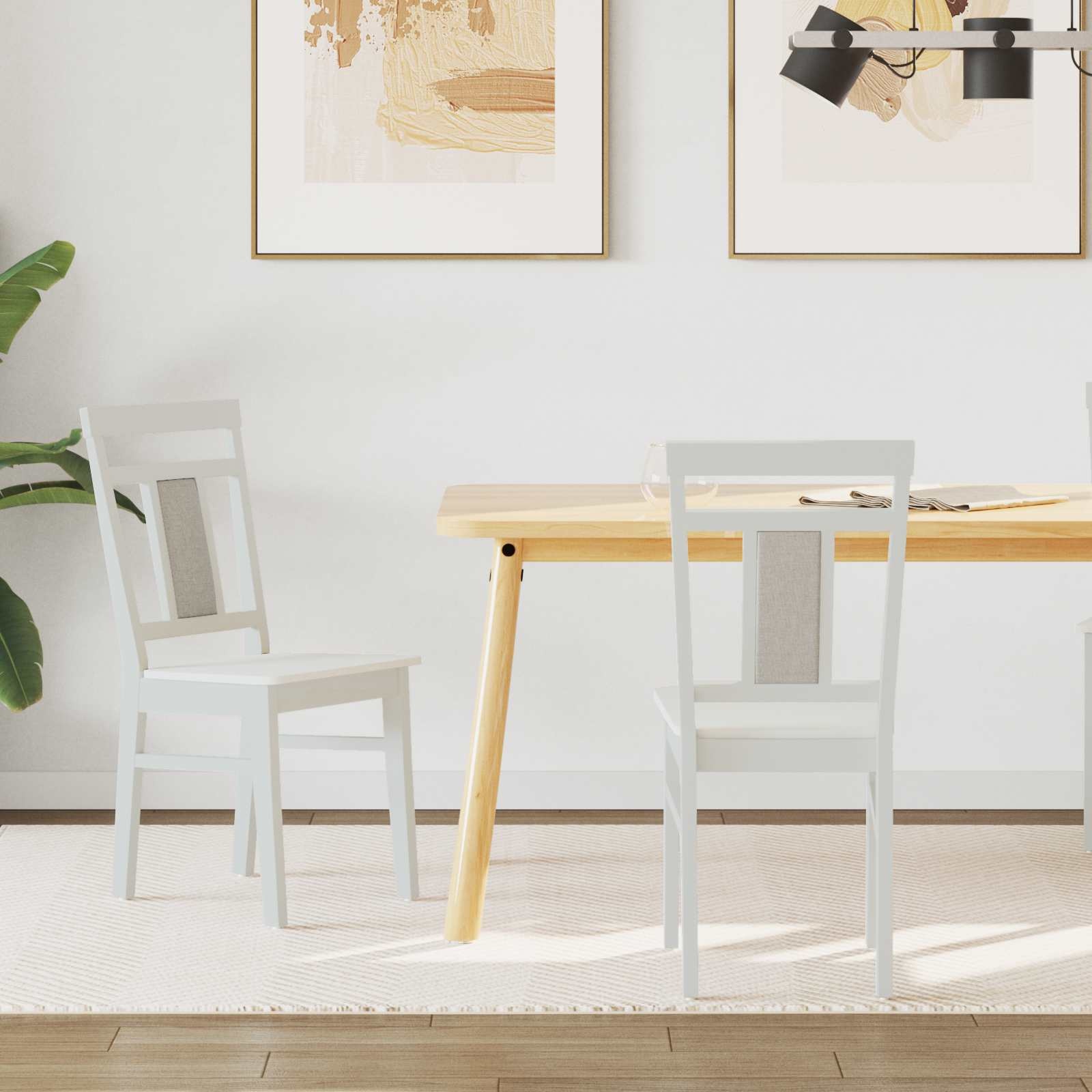 VidaXL Eetkamerstoel 2 pcs Wit Massief Rubberhout