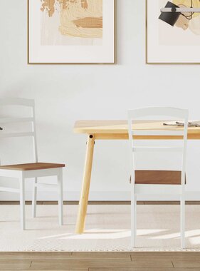 VidaXL Eetkamerstoel 2 pcs Wit en Natuurlijk Massief Rubberhout