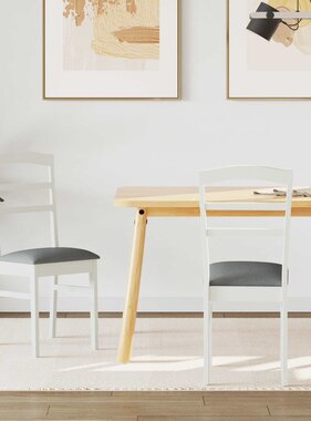 VidaXL Eetkamerstoel 2 pcs Wit en Grijs Massief Rubberhout
