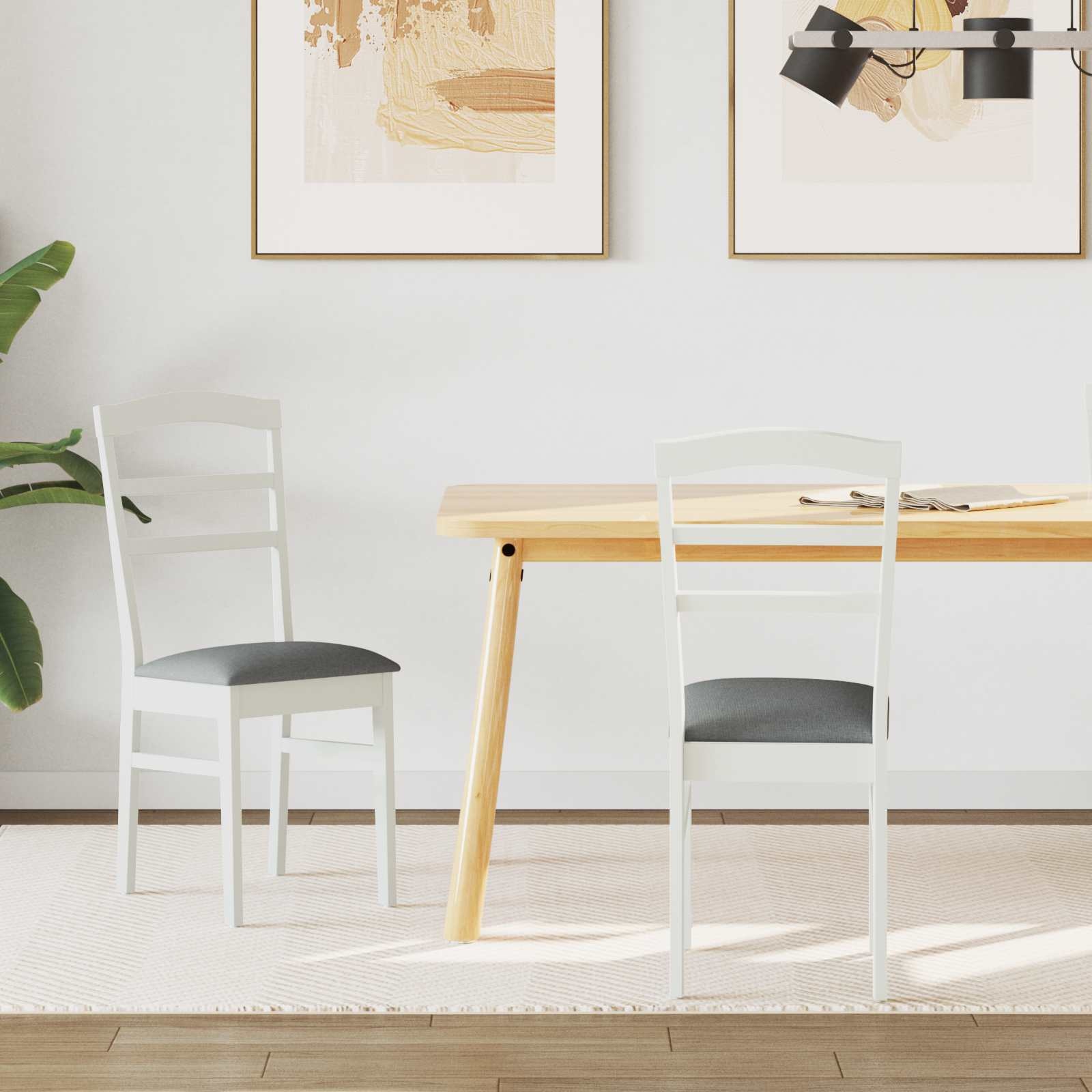 VidaXL Eetkamerstoel 2 pcs Wit en Grijs Massief Rubberhout