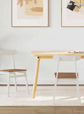 VidaXL Eetkamerstoel 2 pcs Wit en Natuurlijk Massief Rubberhout