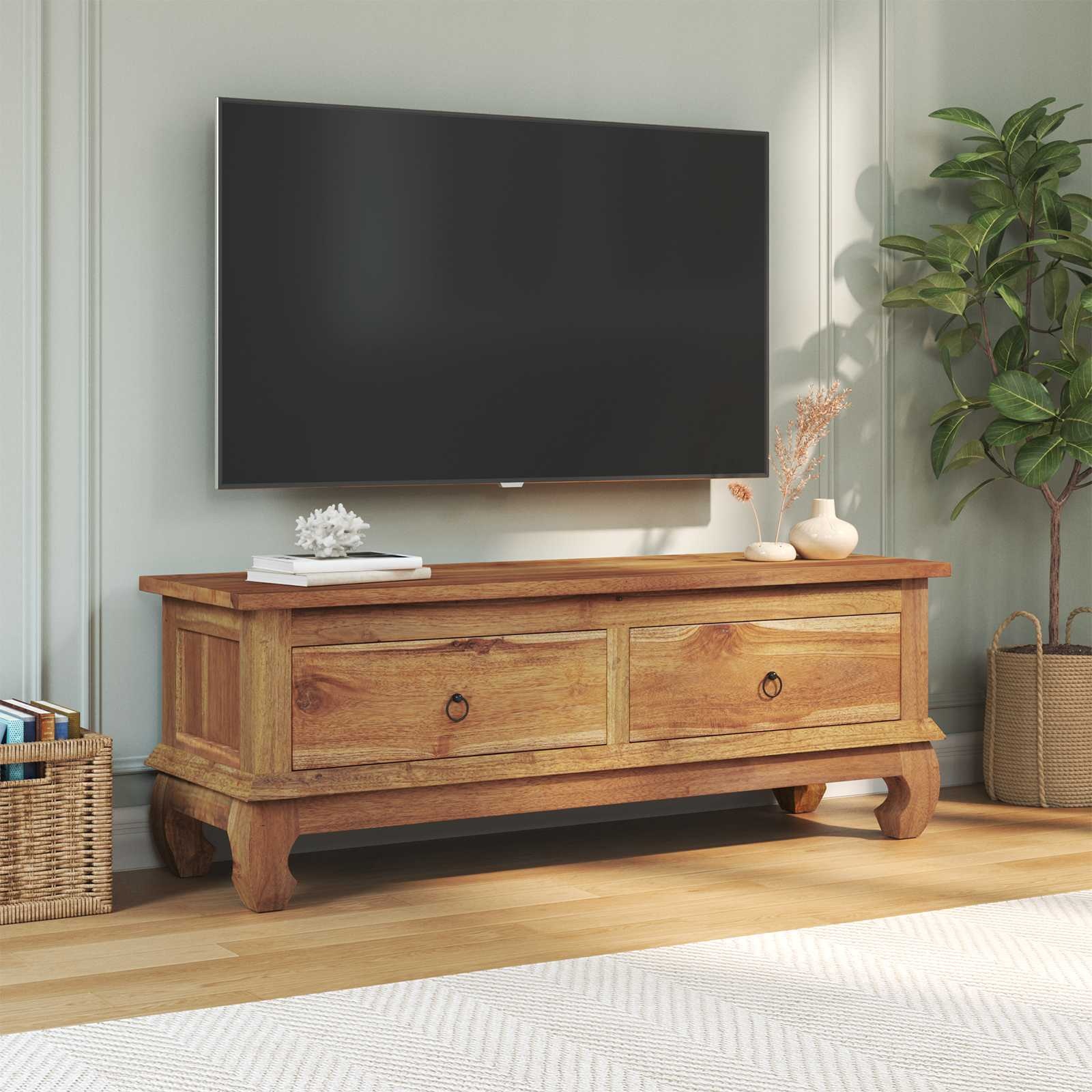 VidaXL TV-standaard met lade Bruin 110 x 35 x 40 cm Massief Teakhout