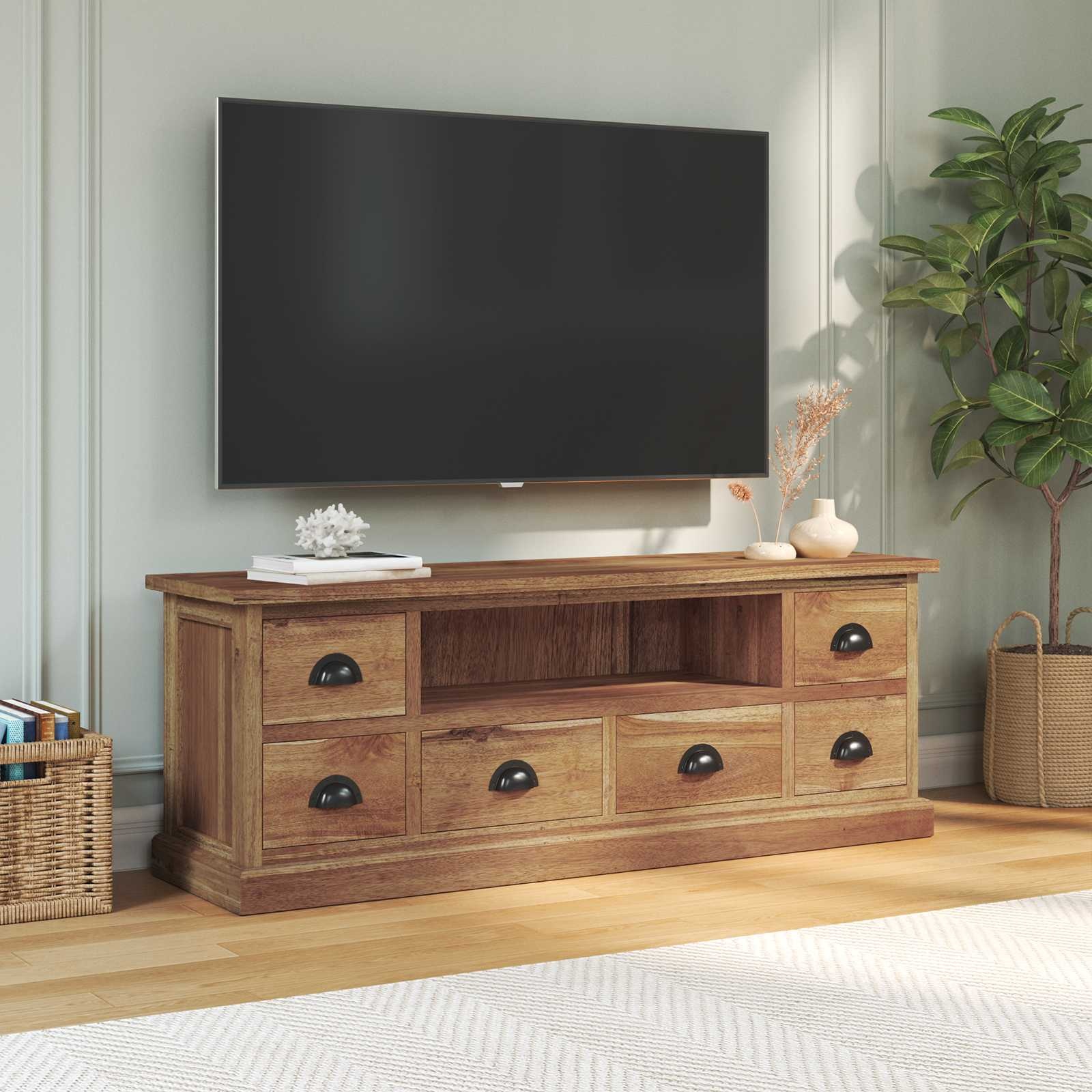 VidaXL TV-standaard met lade Bruin 110 x 30 x 40 cm Massief Teakhout