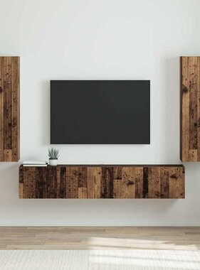 VidaXL TV Wandkast 2 pcs Oud Hout 30 x 31 x 100 cm Bewerkt hout