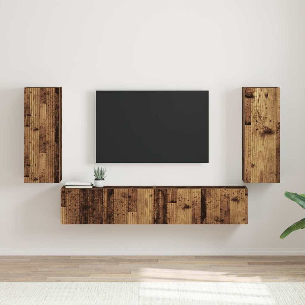 VidaXL TV Wandkast 2 pcs Oud Hout 30 x 31 x 80 cm Bewerkt hout
