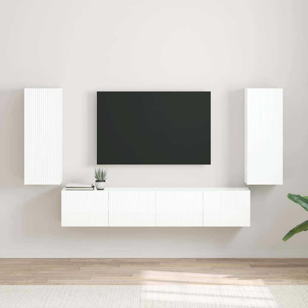 VidaXL TV Wandkast 2 pcs Glanzend Wit 30 x 31 x 80 cm Bewerkt hout