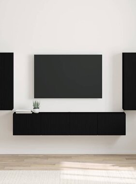 VidaXL TV Wandkast 2 pcs Zwart 30 x 31 x 80 cm Bewerkt hout