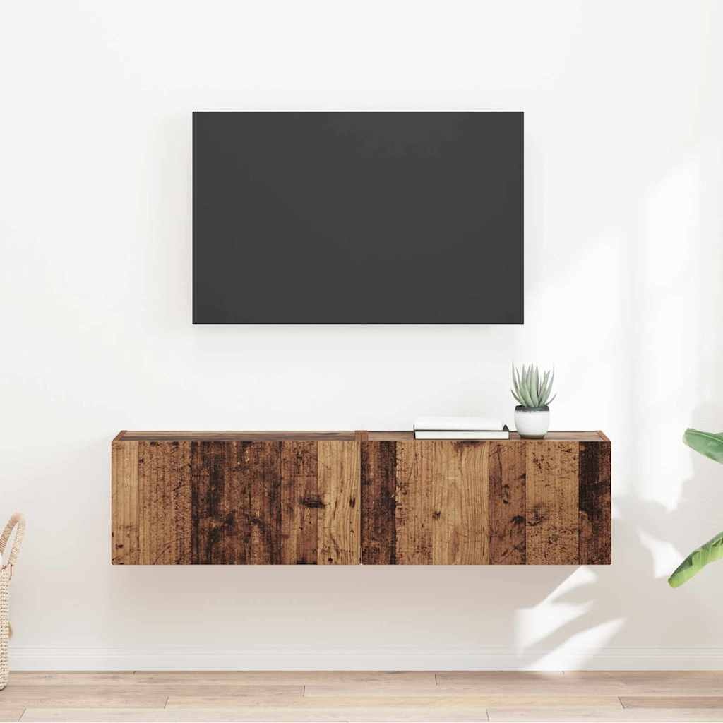 VidaXL TV Wandkast 2 pcs Oud Hout 60 x 31 x 29.5 cm Bewerkt hout