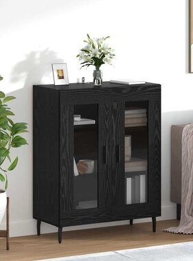 VidaXL Dressoir Zwart Eiken 69,5 x 34 x 90 cm Bewerkt hout