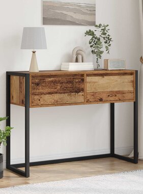 VidaXL Bijzettafel met lade Oud Hout 100 x 36 x 75 cm Bewerkt hout